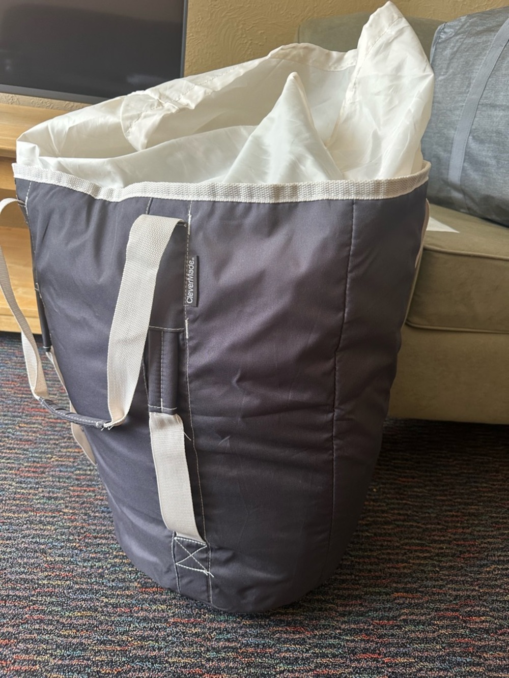 Cream & Charcoal Gray Canvas Laundry Tote